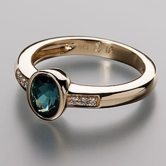 Vintage blauw ingelegde kristallen gouden ring | Goud
