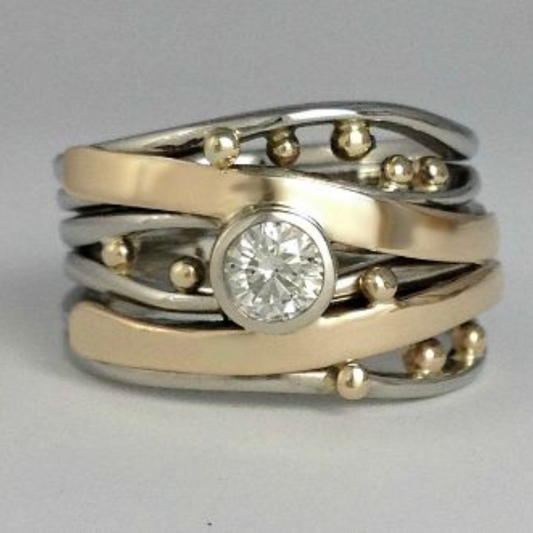Vintage gouden ingelegde zirkonia ring | Goud