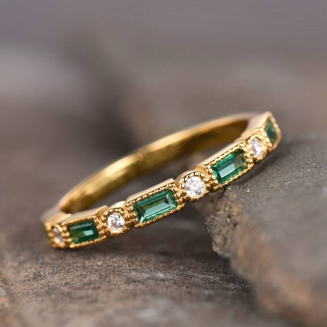 Vintage groene ingelegde Zirkonia gouden ring | Goud