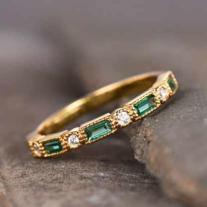 Vintage groene ingelegde Zirkonia gouden ring | Goud