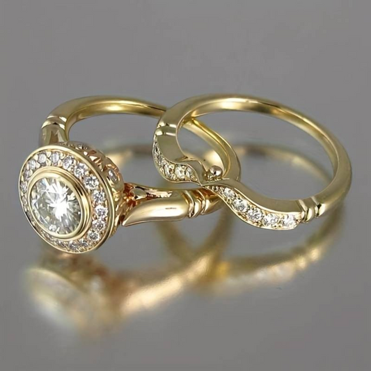 Vintage gouden en zirkonia ringenset | Goud