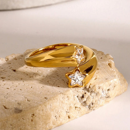 Vergulde Ster Zirkonia Asymmetrische Ring - Mindy