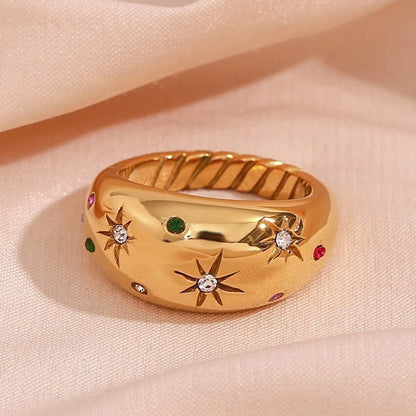 Vergulde Ster Kristal Zirkoon Ring - Carla