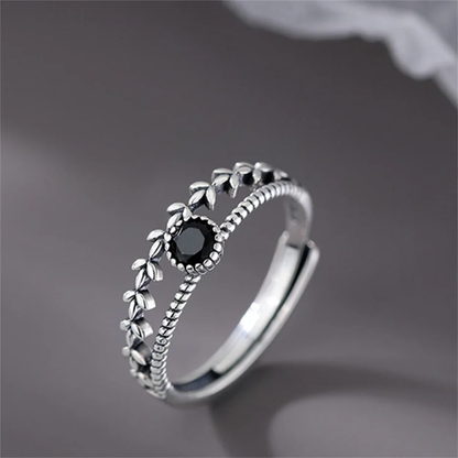 Zilveren Ring Bladmotief Zwarte Onyx Steen – Fleur